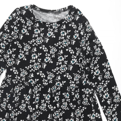 Roman Womens Black Floral Polyester A-Line Size 14 Round Neck Pullover