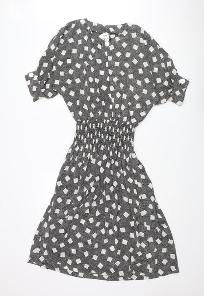 BHS Womens Black Polka Dot Polyester A-Line Size 12 Round Neck Button - Square Pattern