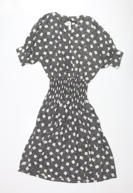 BHS Womens Black Polka Dot Polyester A-Line Size 12 Round Neck Button - Square Pattern