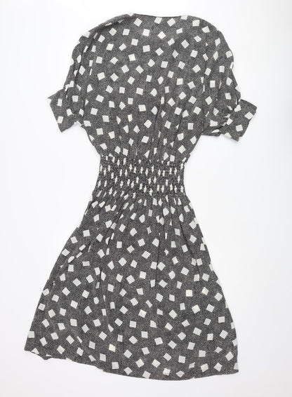 BHS Womens Black Polka Dot Polyester A-Line Size 12 Round Neck Button - Square Pattern