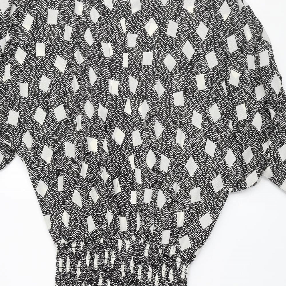 BHS Womens Black Polka Dot Polyester A-Line Size 12 Round Neck Button - Square Pattern