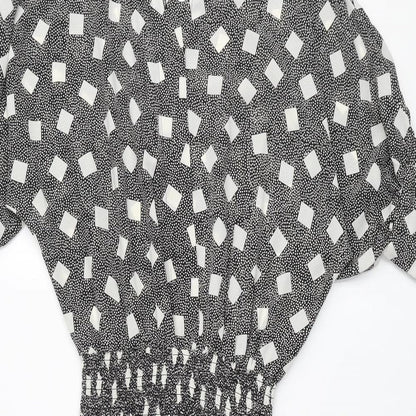 BHS Womens Black Polka Dot Polyester A-Line Size 12 Round Neck Button - Square Pattern