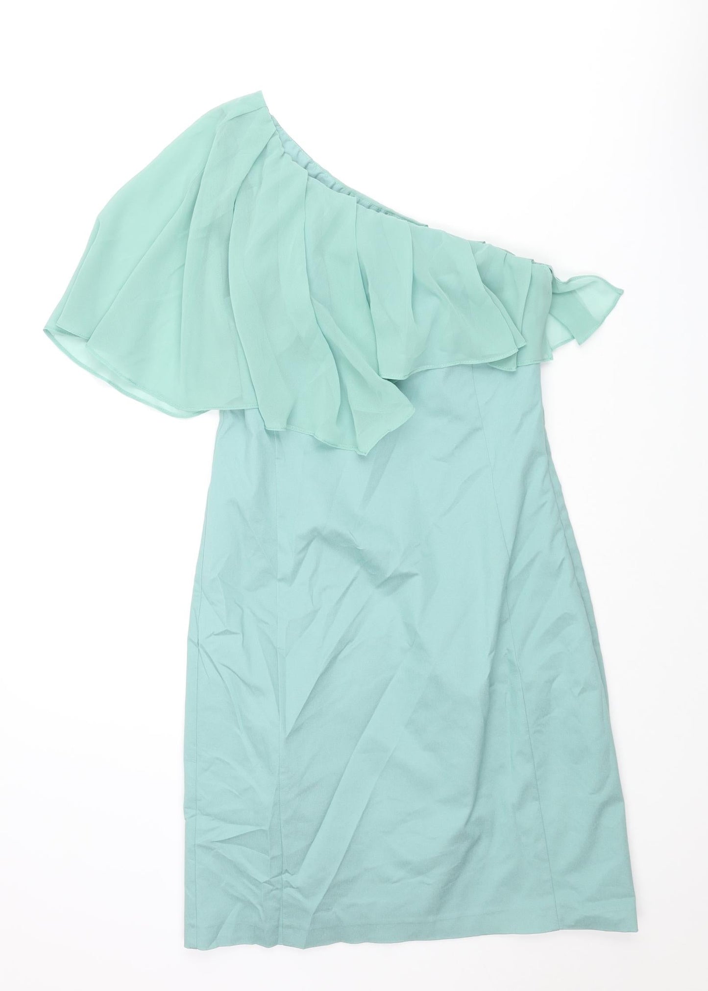 Oasis Womens Blue Viscose Bodycon Size 10 One Shoulder Zip - Frill