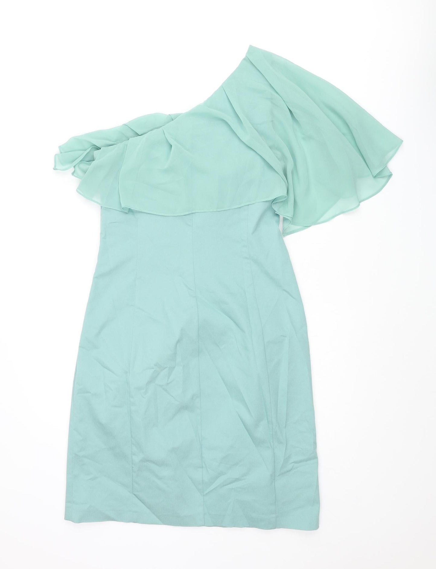 Oasis Womens Blue Viscose Bodycon Size 10 One Shoulder Zip - Frill