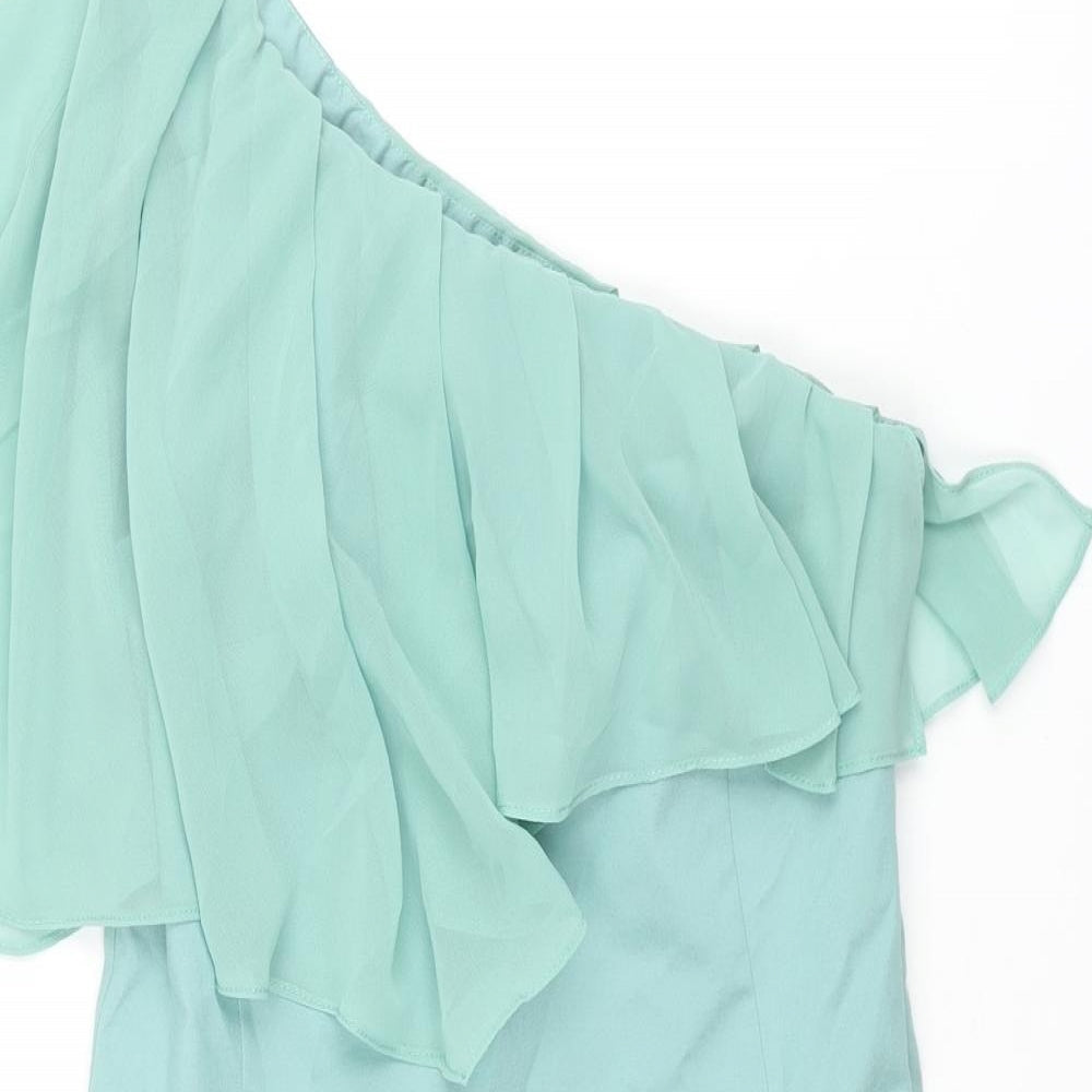 Oasis Womens Blue Viscose Bodycon Size 10 One Shoulder Zip - Frill