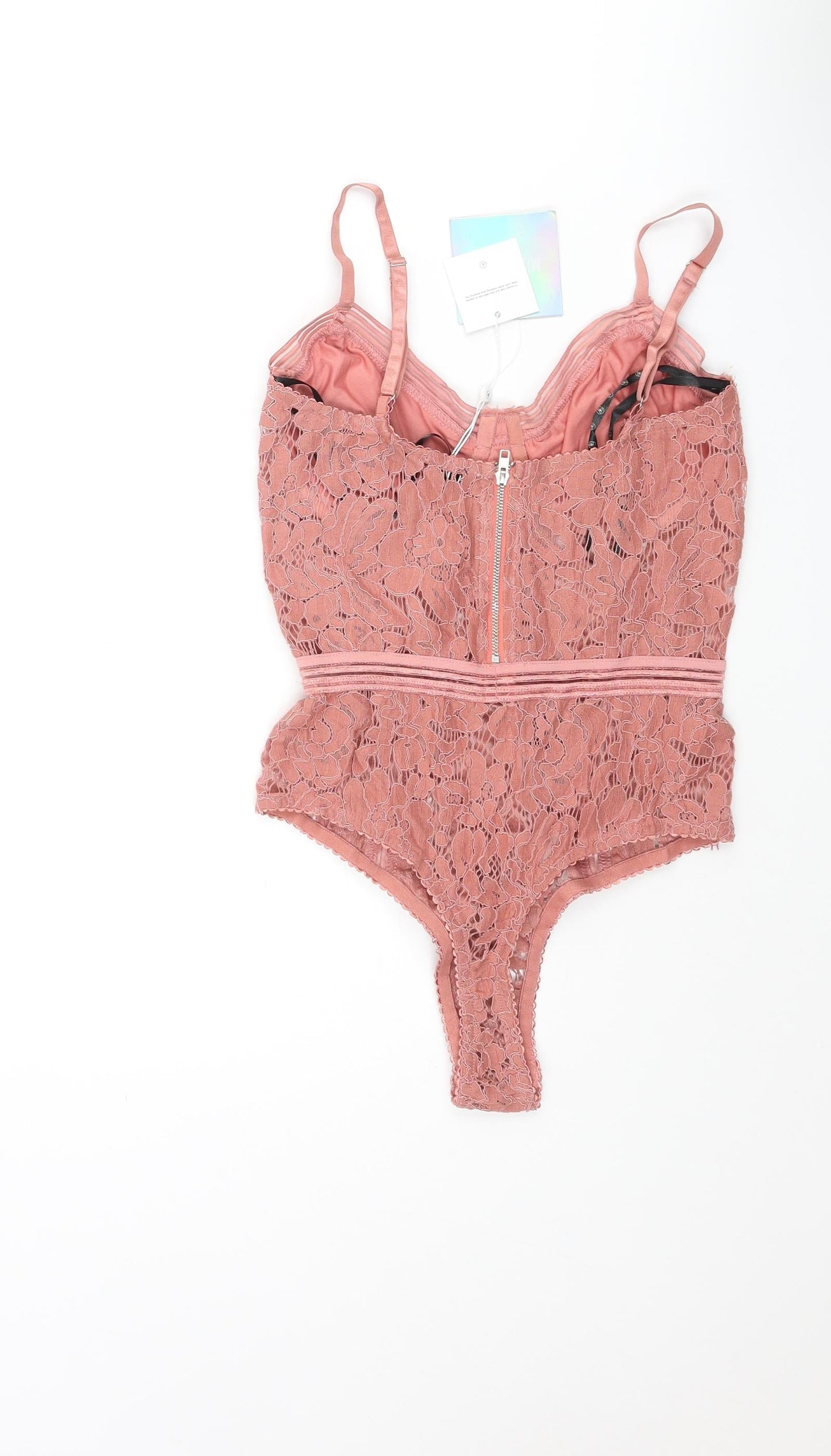 Missguided Womens Pink Nylon Bodysuit One-Piece Size 6 Zip