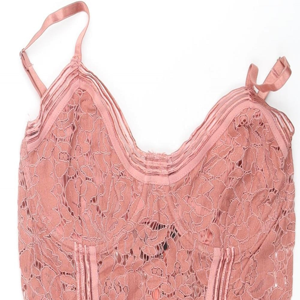 Missguided Womens Pink Nylon Bodysuit One-Piece Size 6 Zip