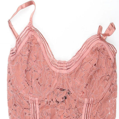 Missguided Womens Pink Nylon Bodysuit One-Piece Size 6 Zip