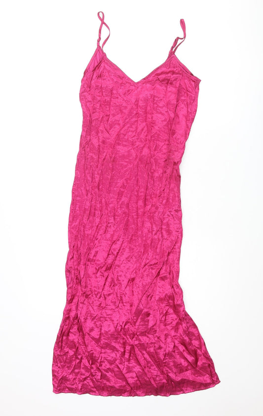 Divided by H&M Womens Pink Polyester Slip Dress Size 8 V-Neck Pullover