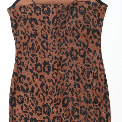 New Look Womens Brown Animal Print Polyester Mini Size 10 Square Neck Pullover - Leopard Print Glitter
