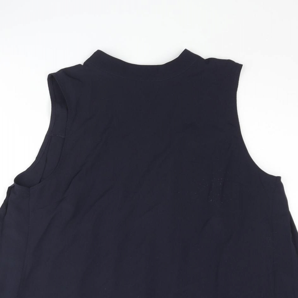 French Connection Womens Blue Polyester Camisole Blouse Size 12 Mock Neck - Pleated