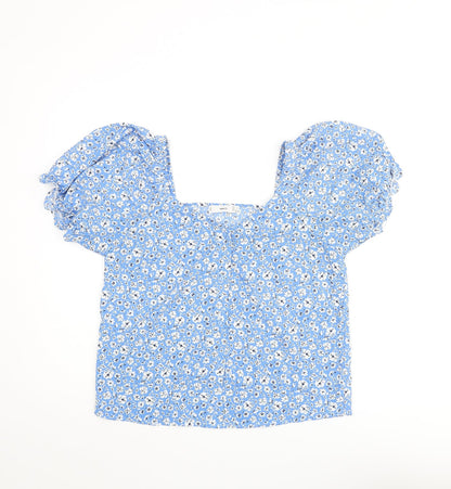 Womens UK Size S Mango Blue Basic Blouse