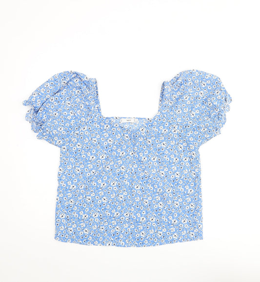Womens UK Size S Mango Blue Basic Blouse
