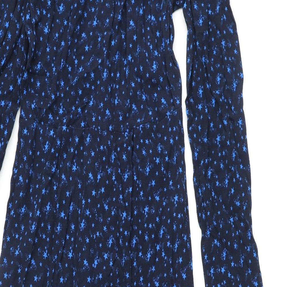 Marks and Spencer Womens Blue Geometric Viscose Jumpsuit One-Piece Size 6 L29 in Zip - Star Print Bow Keyhole
