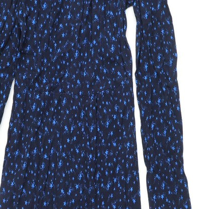 Marks and Spencer Womens Blue Geometric Viscose Jumpsuit One-Piece Size 6 L29 in Zip - Star Print Bow Keyhole