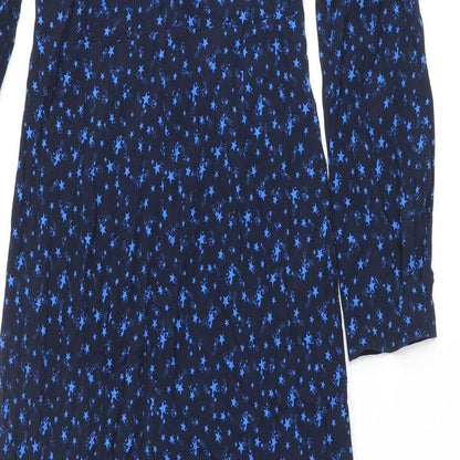 Marks and Spencer Womens Blue Geometric Viscose Jumpsuit One-Piece Size 6 L29 in Zip - Star Print Bow Keyhole