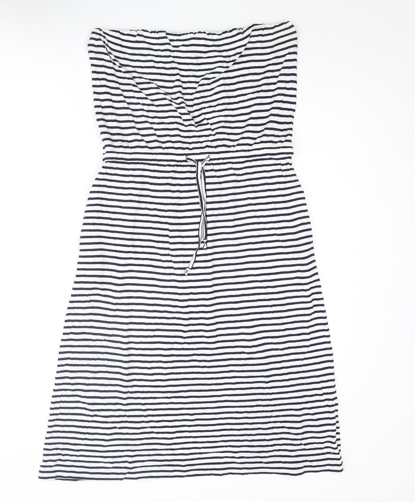 John Lewis Womens White Striped Viscose A-Line Size M Square Neck Pullover - Drawstring