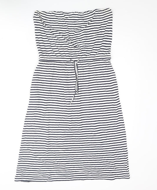 John Lewis Womens White Striped Viscose A-Line Size M Square Neck Pullover - Drawstring