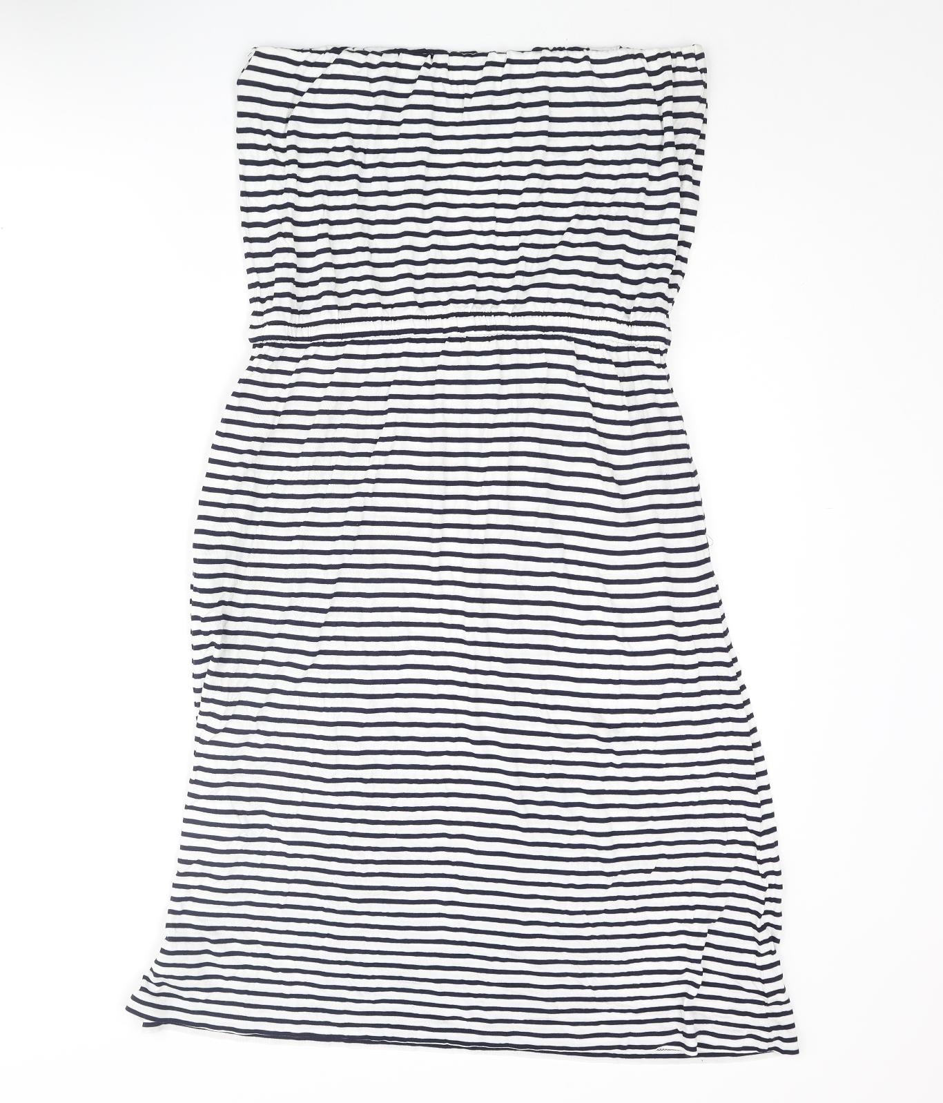 John Lewis Womens White Striped Viscose A-Line Size M Square Neck Pullover - Drawstring