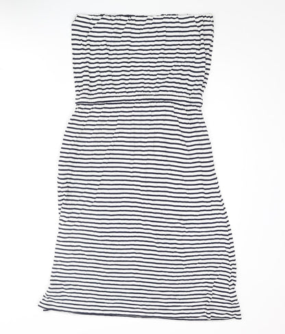 John Lewis Womens White Striped Viscose A-Line Size M Square Neck Pullover - Drawstring