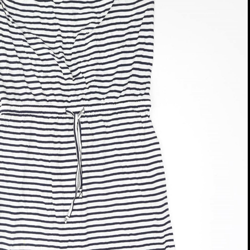 John Lewis Womens White Striped Viscose A-Line Size M Square Neck Pullover - Drawstring