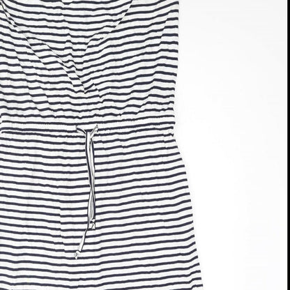 John Lewis Womens White Striped Viscose A-Line Size M Square Neck Pullover - Drawstring