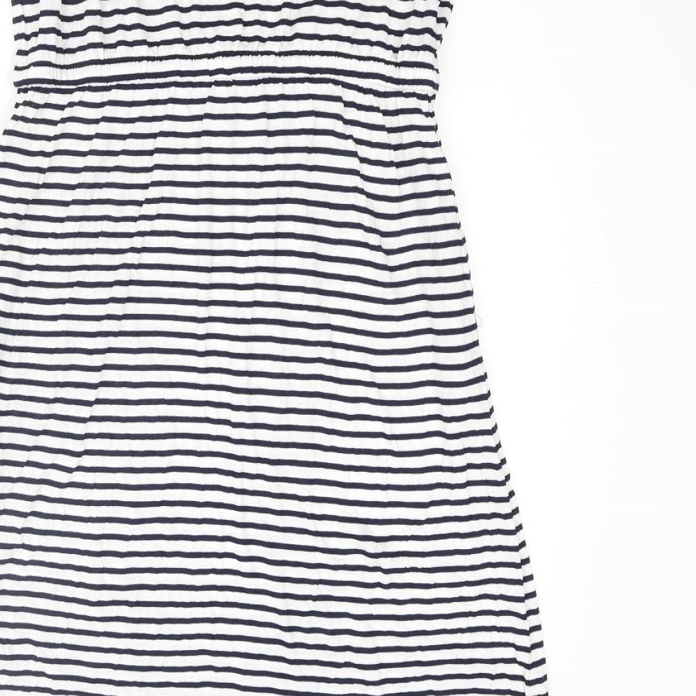 John Lewis Womens White Striped Viscose A-Line Size M Square Neck Pullover - Drawstring