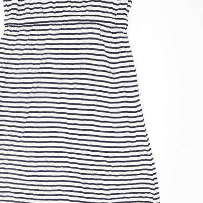 John Lewis Womens White Striped Viscose A-Line Size M Square Neck Pullover - Drawstring