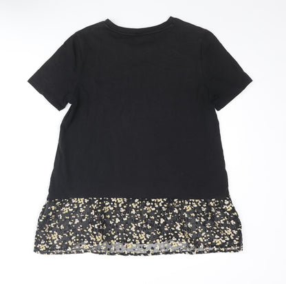 Marks and Spencer Womens Black Cotton Basic T-Shirt Size 12 Round Neck - Frill