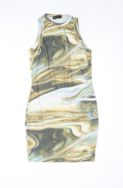 PRETTYLITTLETHING Womens Multicoloured Geometric Polyester Bodycon Size 8 Crew Neck Pullover - Marble Print