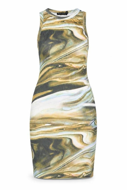 PRETTYLITTLETHING Womens Multicoloured Geometric Polyester Bodycon Size 8 Crew Neck Pullover - Marble Print