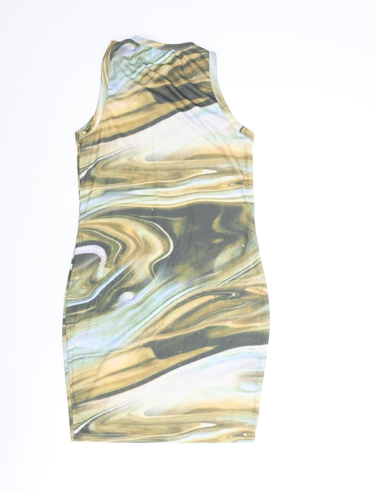 PRETTYLITTLETHING Womens Multicoloured Geometric Polyester Bodycon Size 8 Crew Neck Pullover - Marble Print