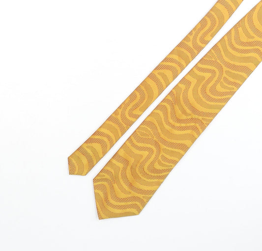 REMUS Mens Yellow Geometric Polyester Pointed Tie One Size - Wave Pattern
