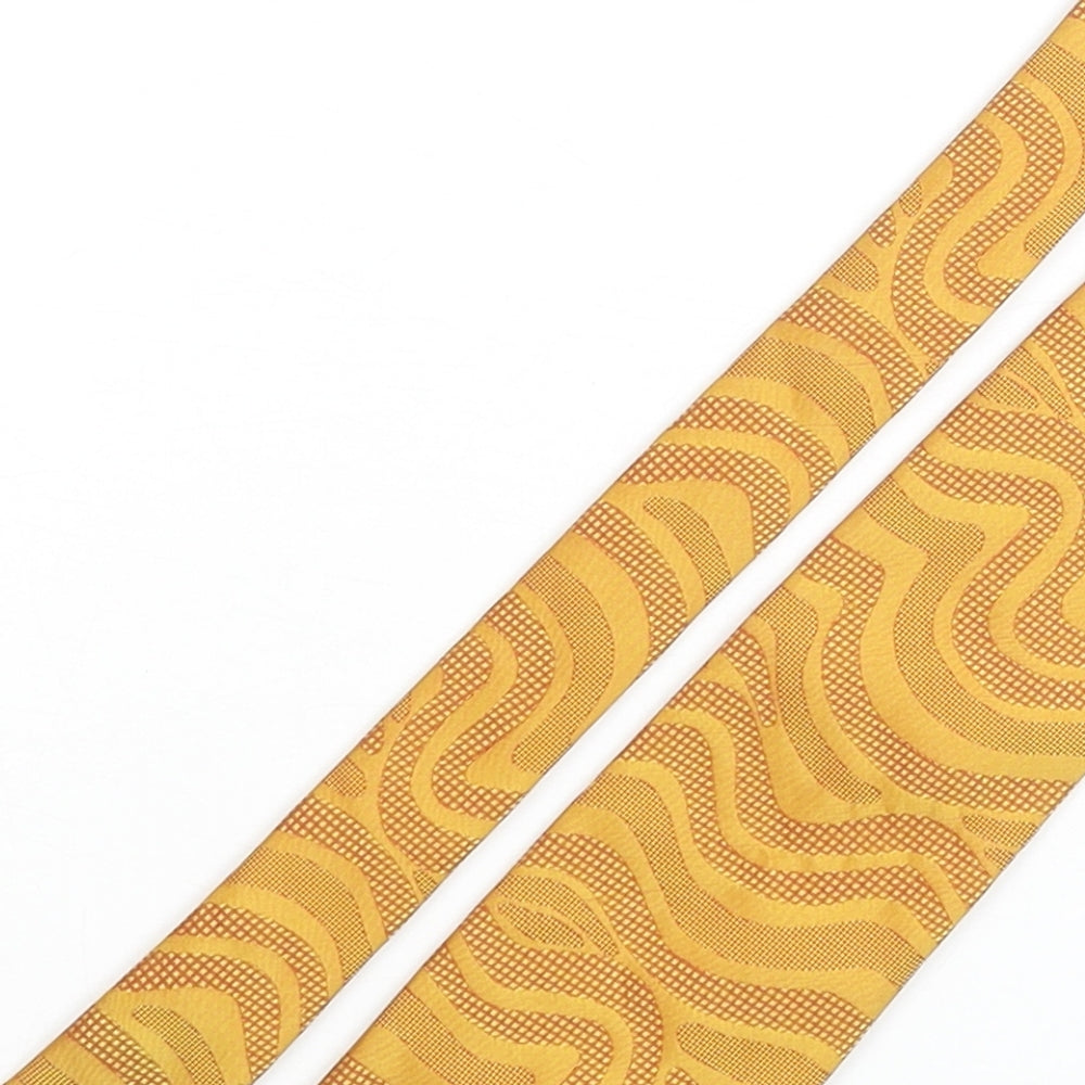 REMUS Mens Yellow Geometric Polyester Pointed Tie One Size - Wave Pattern