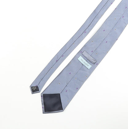 Tom English Mens Blue Geometric Silk Pointed Tie One Size