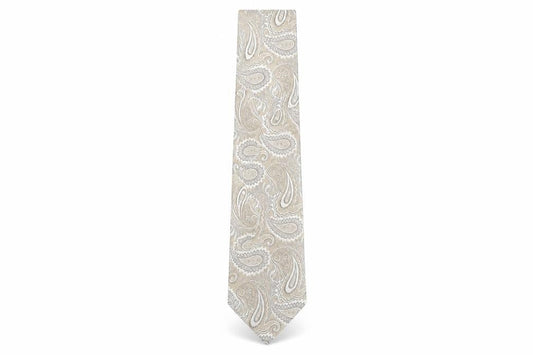 Front view of Alexandre men’s beige paisley silk pointed tie one size