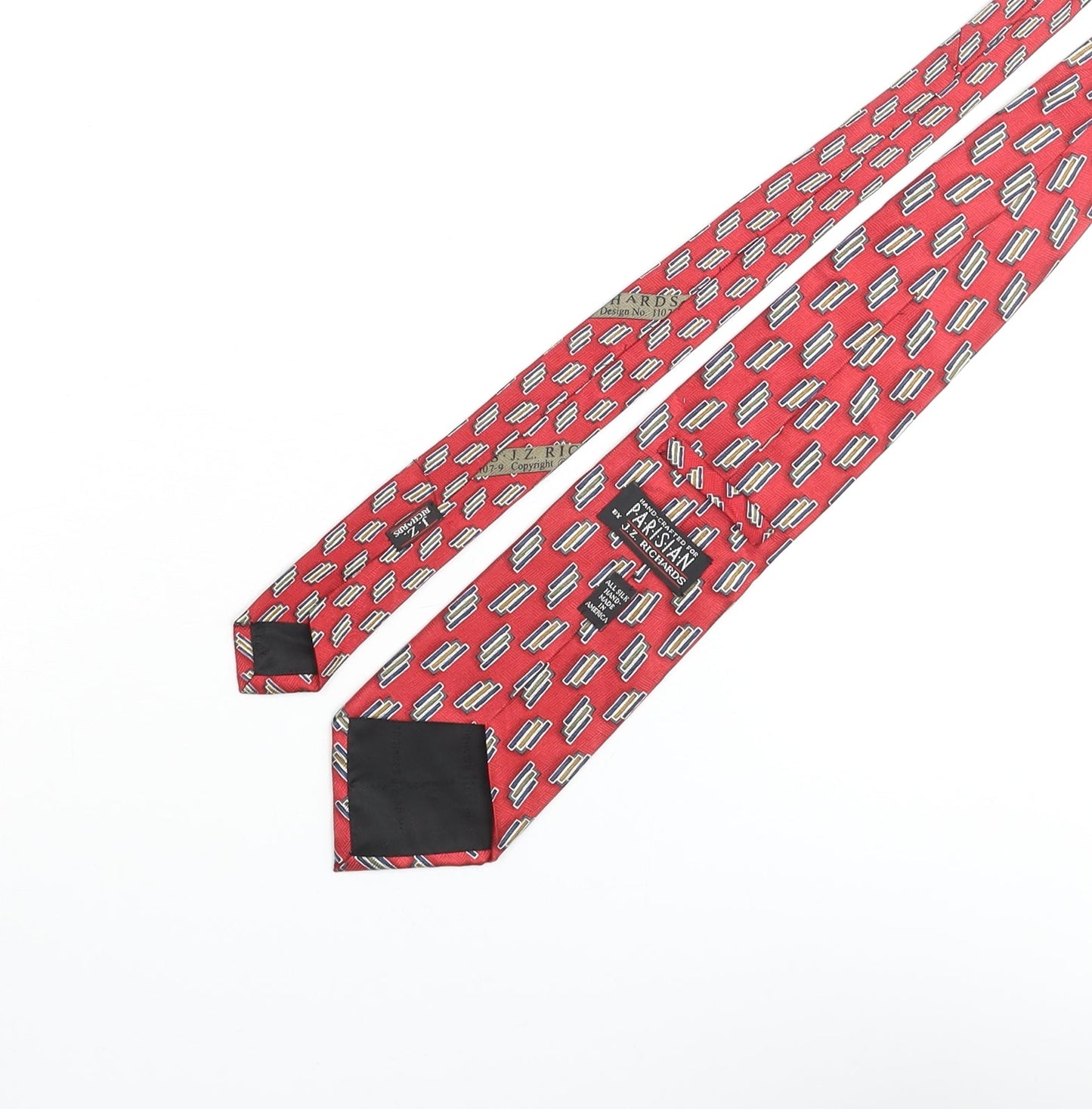 J.Z Richards Mens Red Geometric Silk Pointed Tie One Size