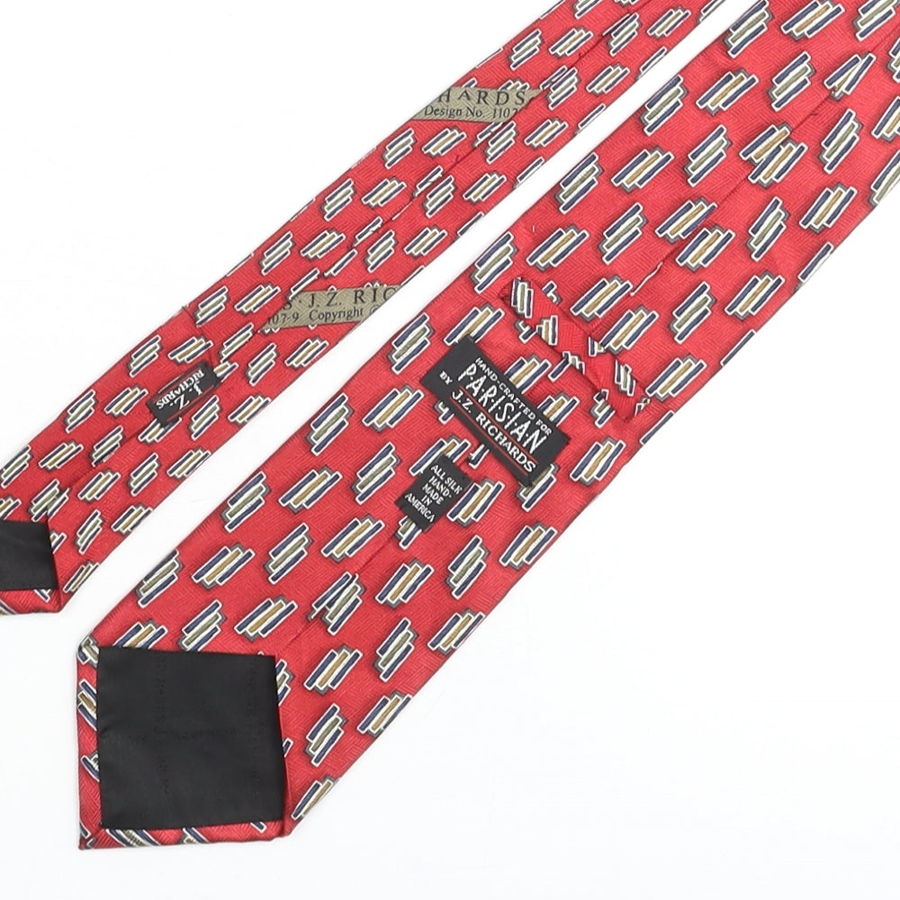 J.Z Richards Mens Red Geometric Silk Pointed Tie One Size