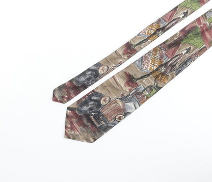 Paolo Vincente Mens Multicoloured Geometric Silk Pointed Tie One Size - Village Life Print