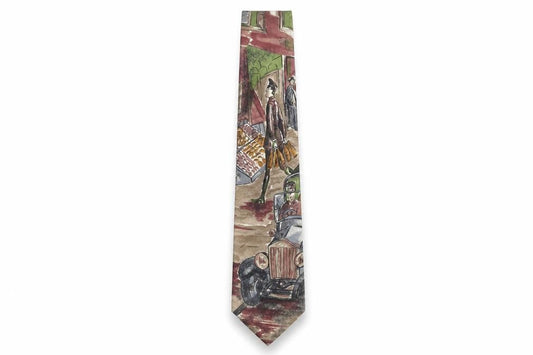 Paolo Vincente Mens Multicoloured Geometric Silk Pointed Tie One Size - Village Life Print
