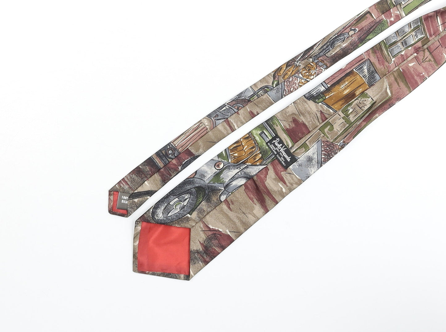 Paolo Vincente Mens Multicoloured Geometric Silk Pointed Tie One Size - Village Life Print