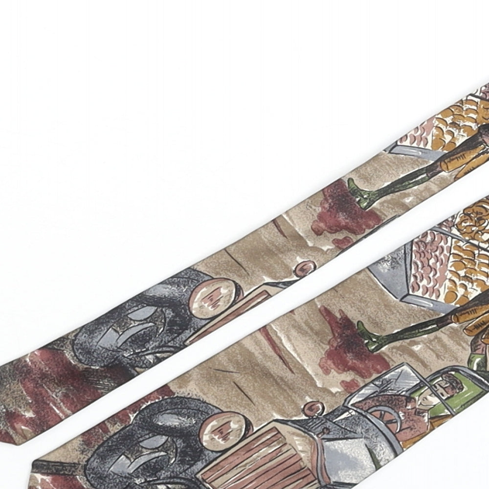 Paolo Vincente Mens Multicoloured Geometric Silk Pointed Tie One Size - Village Life Print