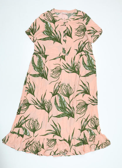 Mama-licious Womens Pink Geometric Viscose A-Line Size M Round Neck Button