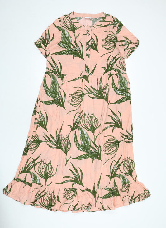 Mama-licious Womens Pink Geometric Viscose A-Line Size M Round Neck Button