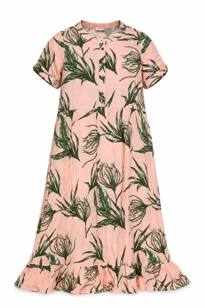 Mama-licious Womens Pink Geometric Viscose A-Line Size M Round Neck Button