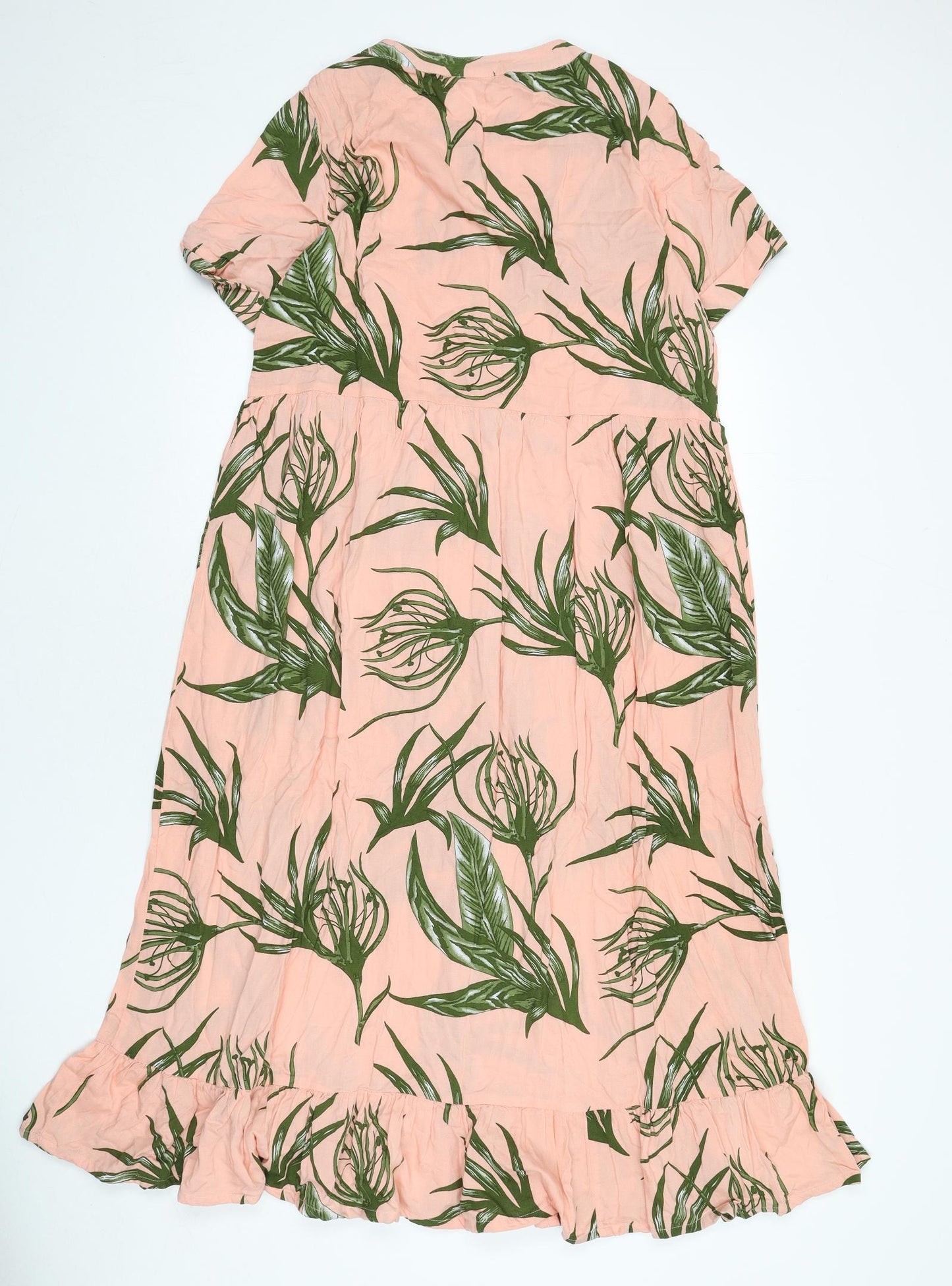 Mama-licious Womens Pink Geometric Viscose A-Line Size M Round Neck Button