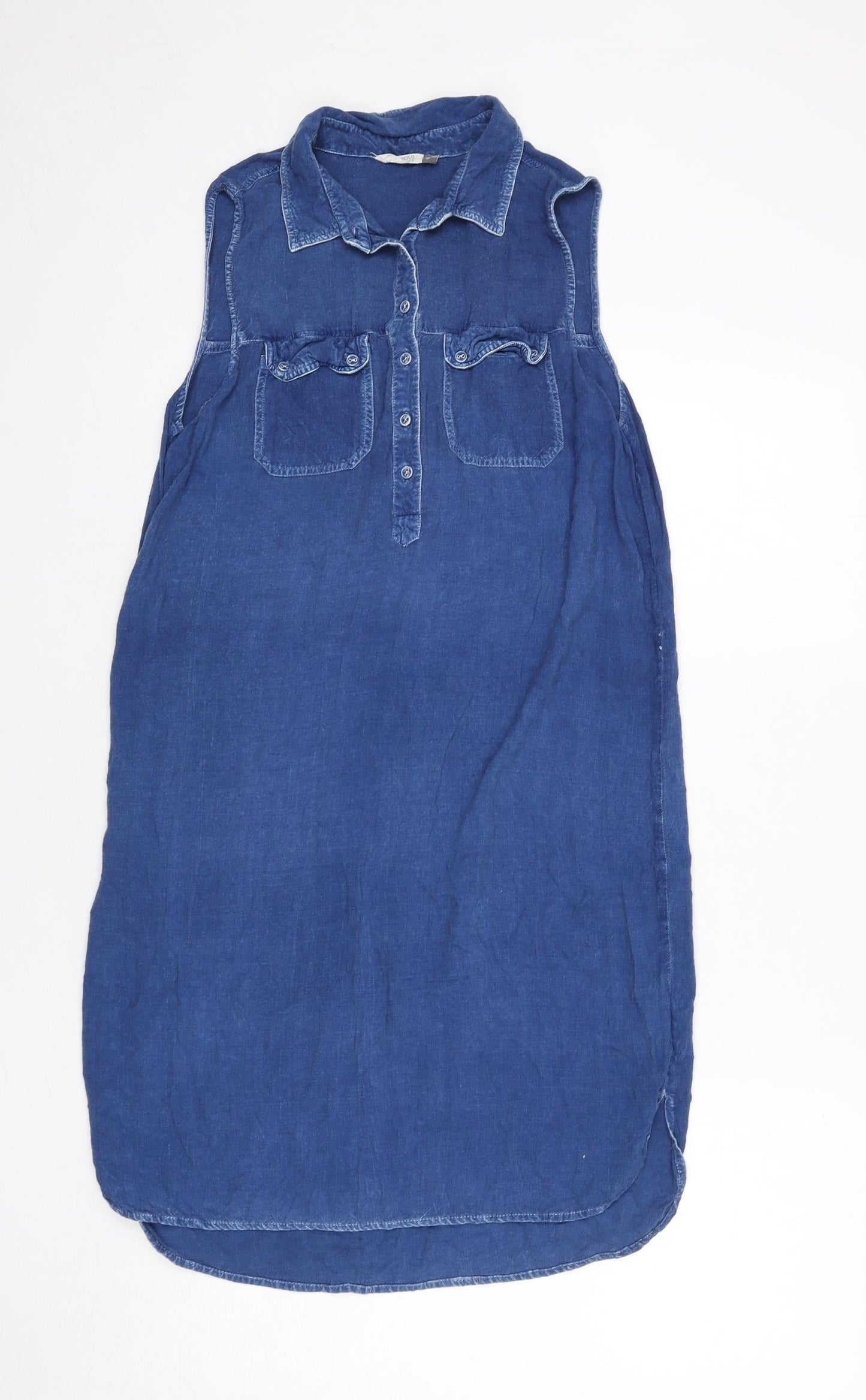 Brave Soul Womens Blue Viscose Tank Dress Size S Collared Button