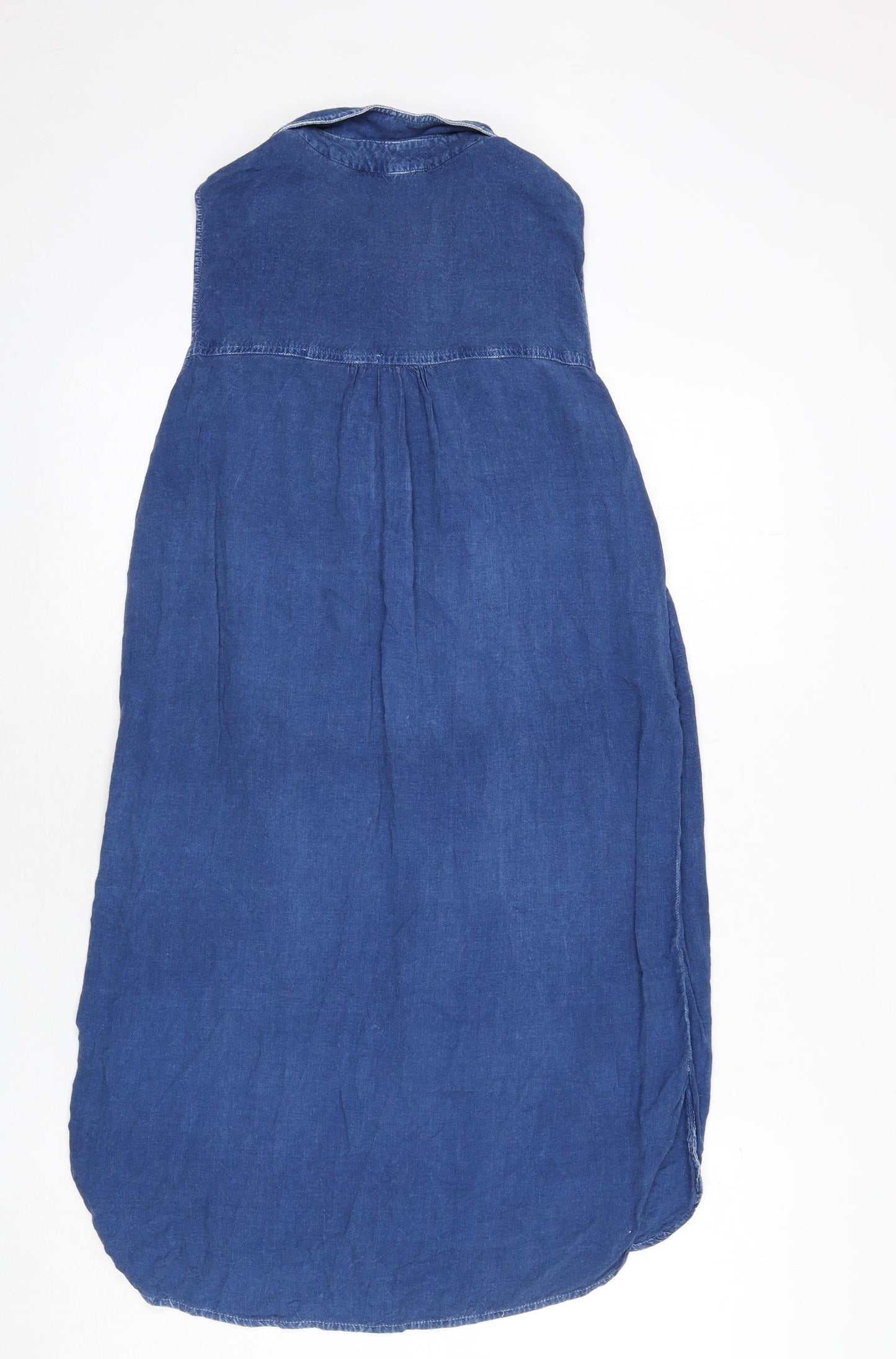 Brave Soul Womens Blue Viscose Tank Dress Size S Collared Button