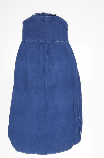 Brave Soul Womens Blue Viscose Tank Dress Size S Collared Button