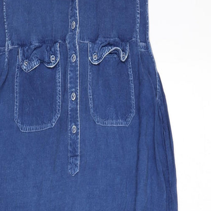 Brave Soul Womens Blue Viscose Tank Dress Size S Collared Button